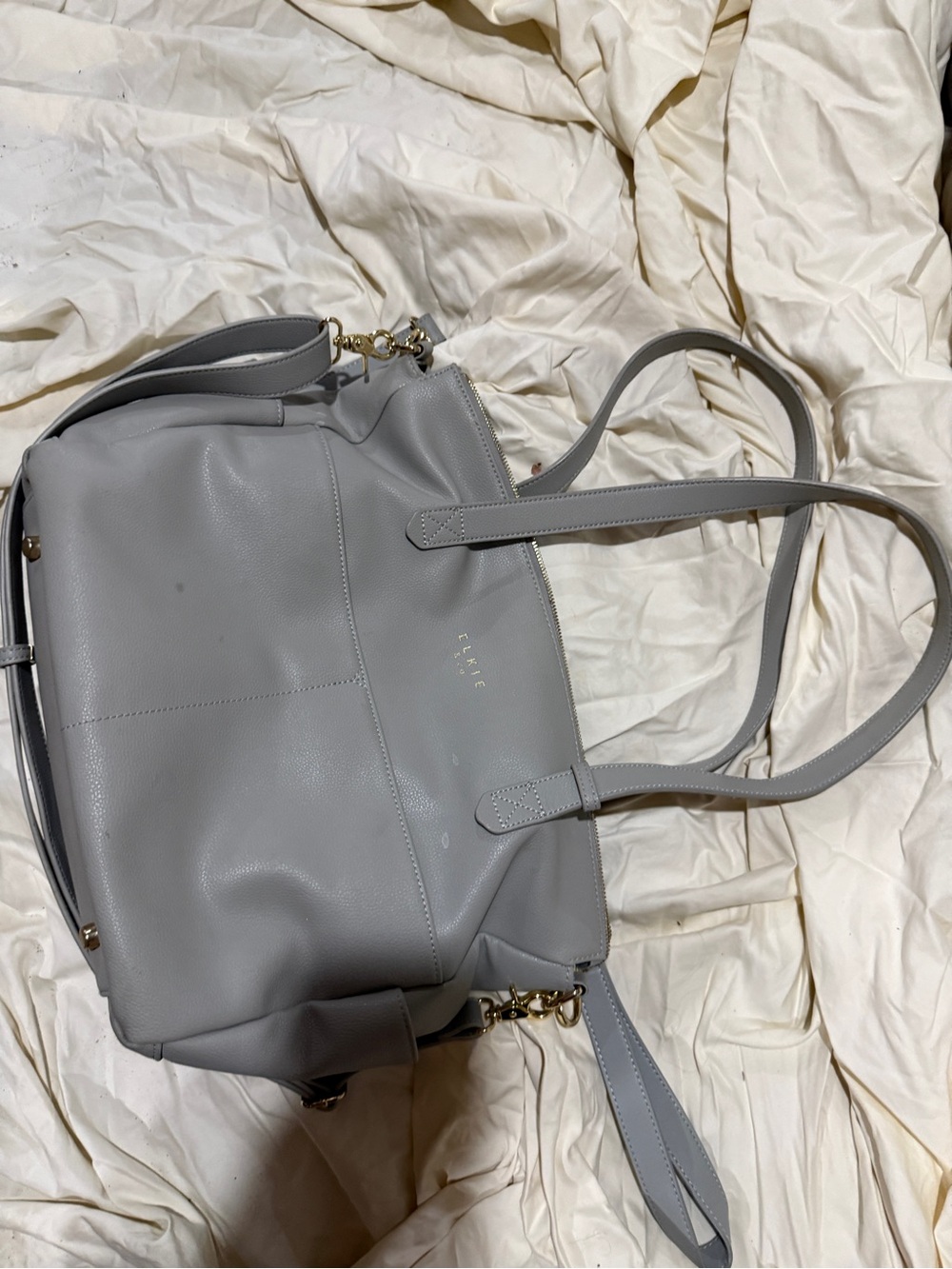Mina bae elkie Gray Leather Tote Removable Crossbody Strap & clutch diaper bag - Picture 7 of 11
